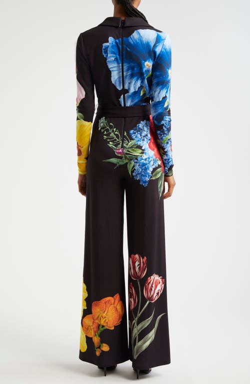 Alice And Olivia Melinda Floral-print Wide-leg Jumpsuit In Le Parisien Black
