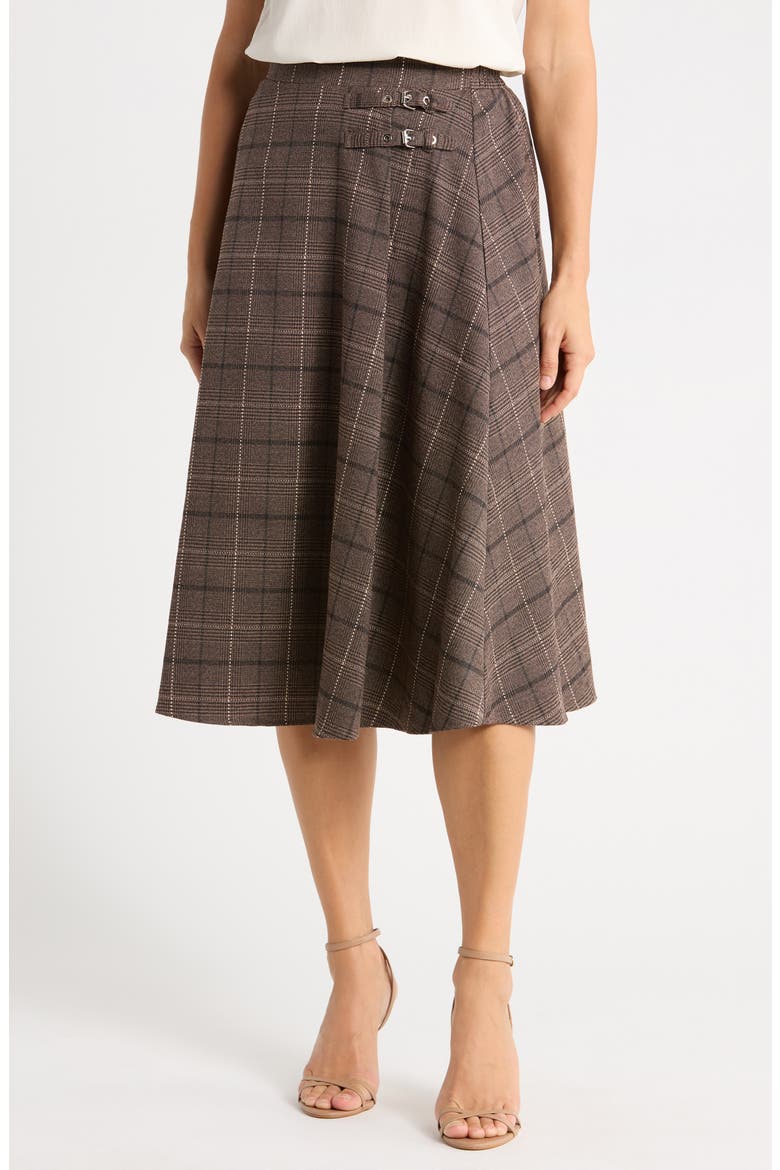 Plaid Midi Skirt, Main, color, BROWN MULTI