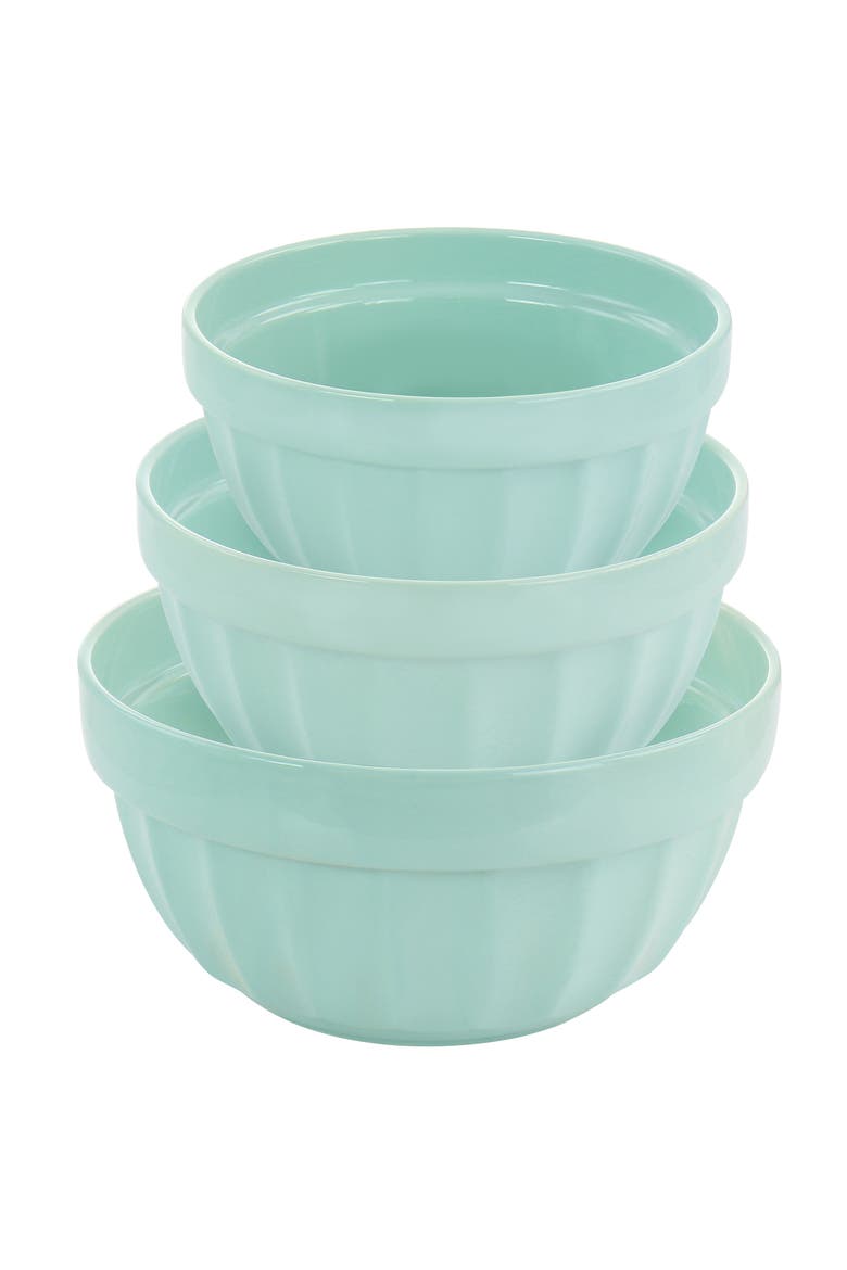 3 piece Stoneware Bowl Set, Alternate, color, Turquoise