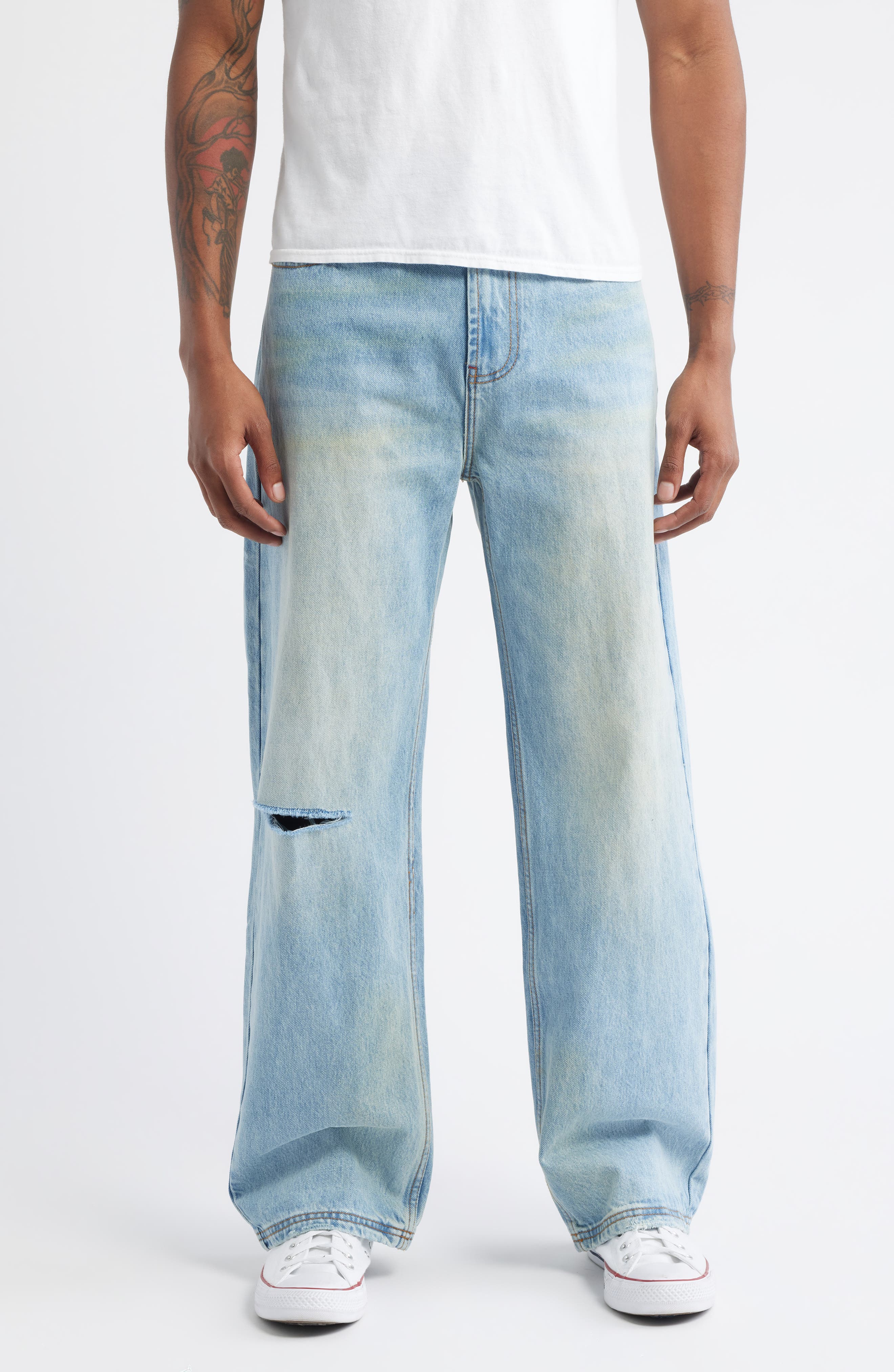 Ripped Baggy Straight Leg Jeans