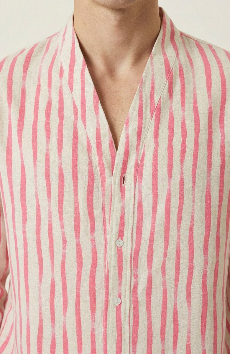 Modenaire Striped Open Collar Button Front Shirt, Alternate, color, Cream / Coral Stripes