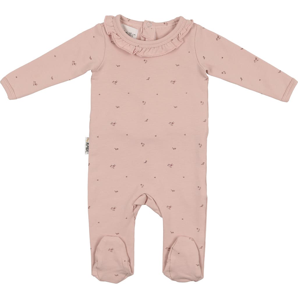 Maniere Manière Floral Ruffle Long Sleeve Footie In Pink