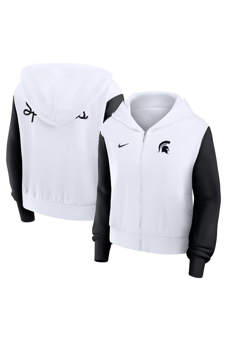 Women's Nike White Michigan State Spartans Cropped Beyond Capability Color-Block Script Full-Zip Hoodie, Alternate, color, White