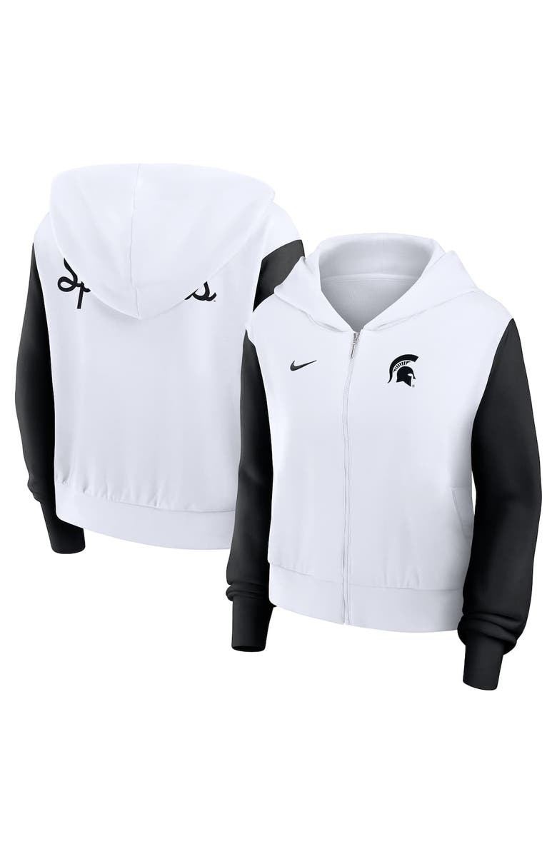 Nike Women's Nike White Michigan State Spartans Cropped Beyond Capability Color-Block Script Full-Zip Hoodie, Alternate, color, White