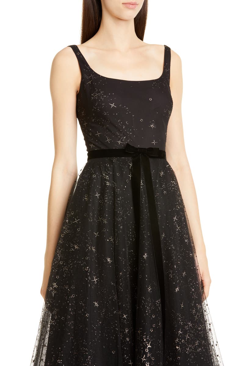 Marchesa Notte Glitter Star Tulle Cocktail Dress, Alternate, color,