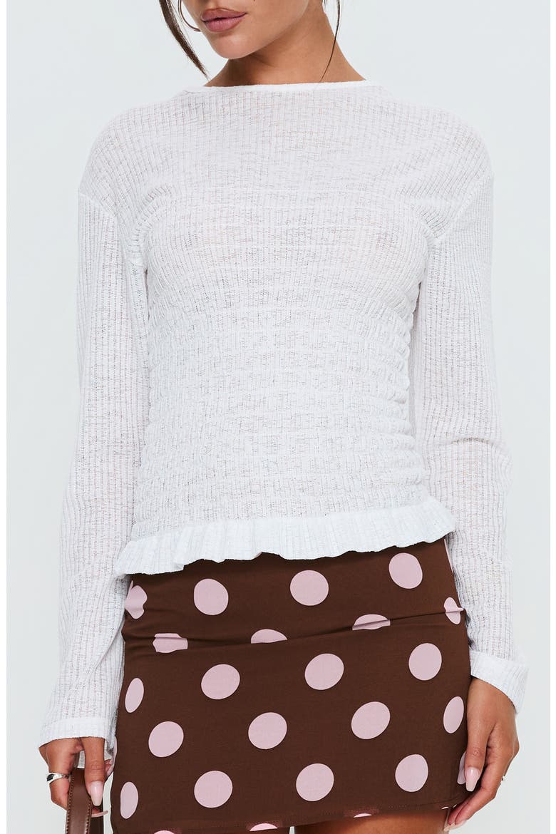 Bradly Shirred Crewneck Top, Main, color, WHITE