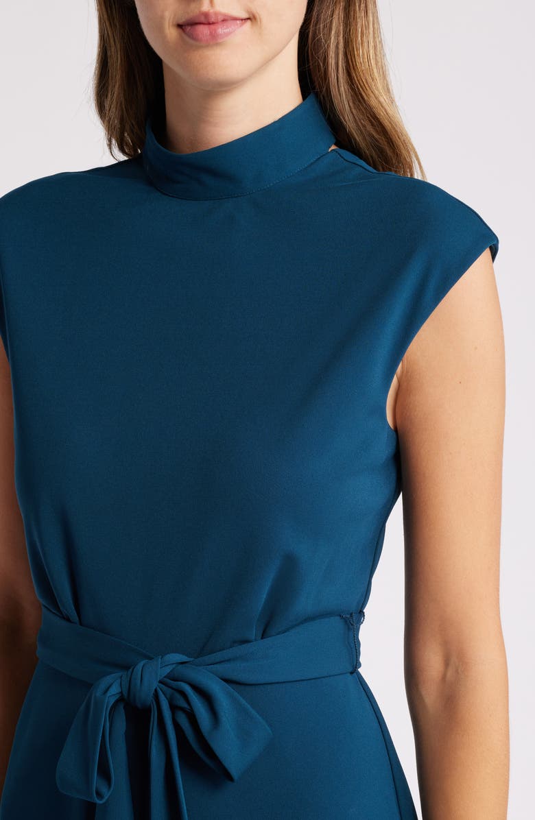 Tahari ASL Mock Neck Front Tie Midi Dress, Alternate, color,