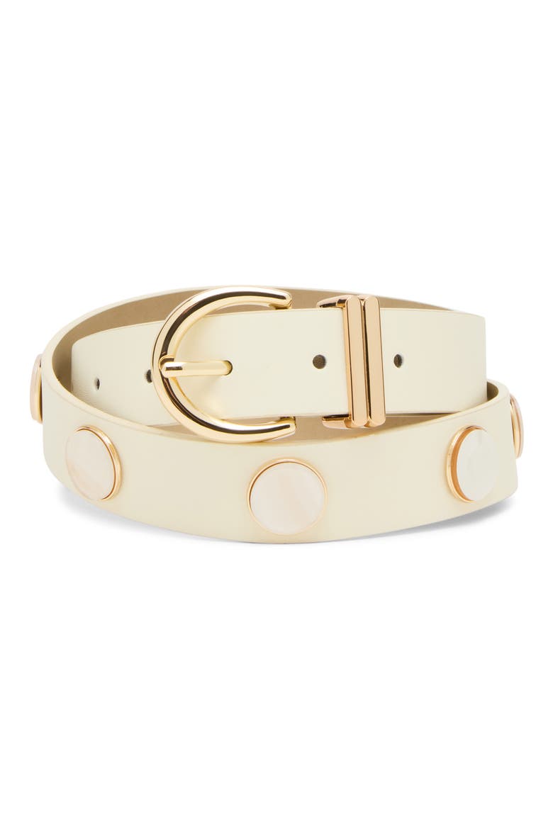 Dome Stud Faux Leather Belt, Alternate, color, OFF WHITE