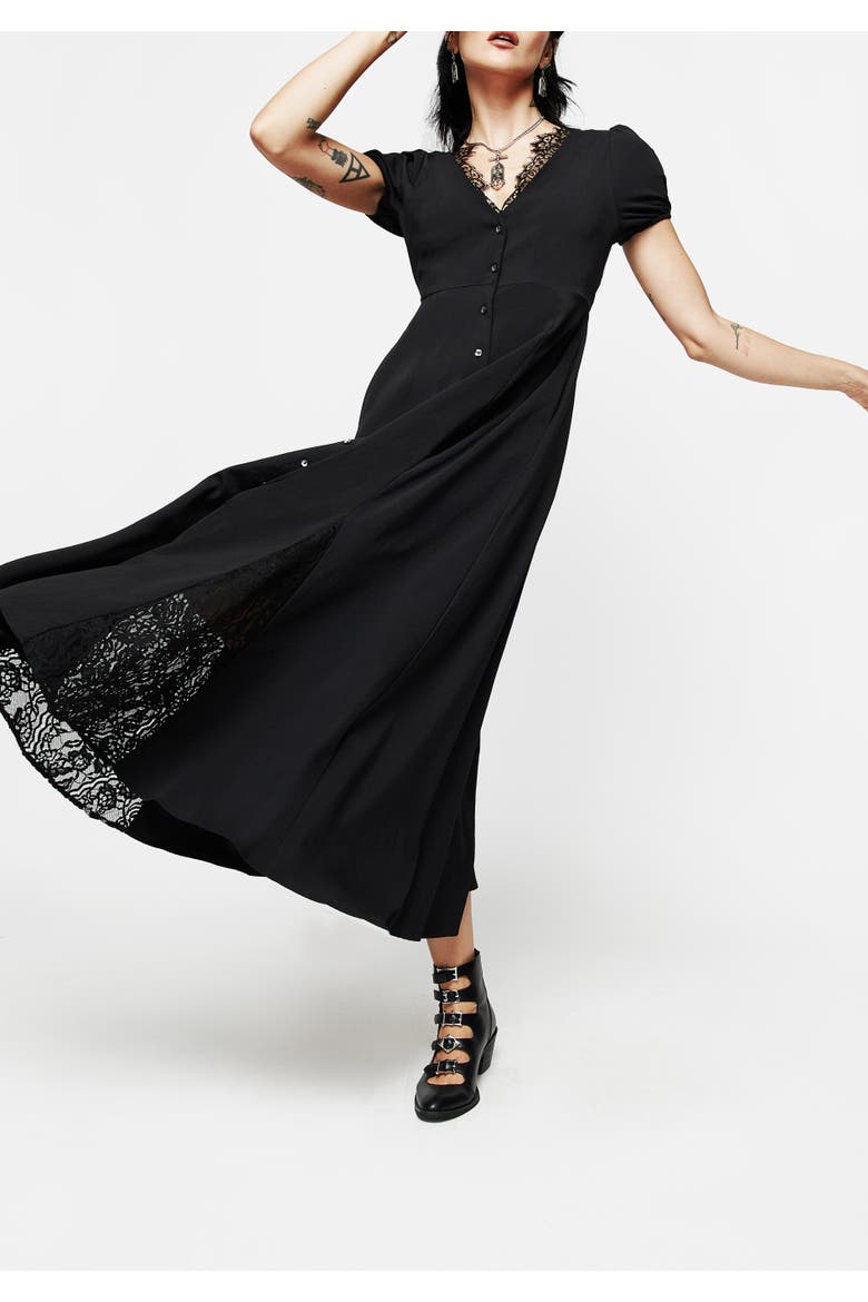 Taissa Lace Button Up Midaxi Dress, Alternate, color, Black