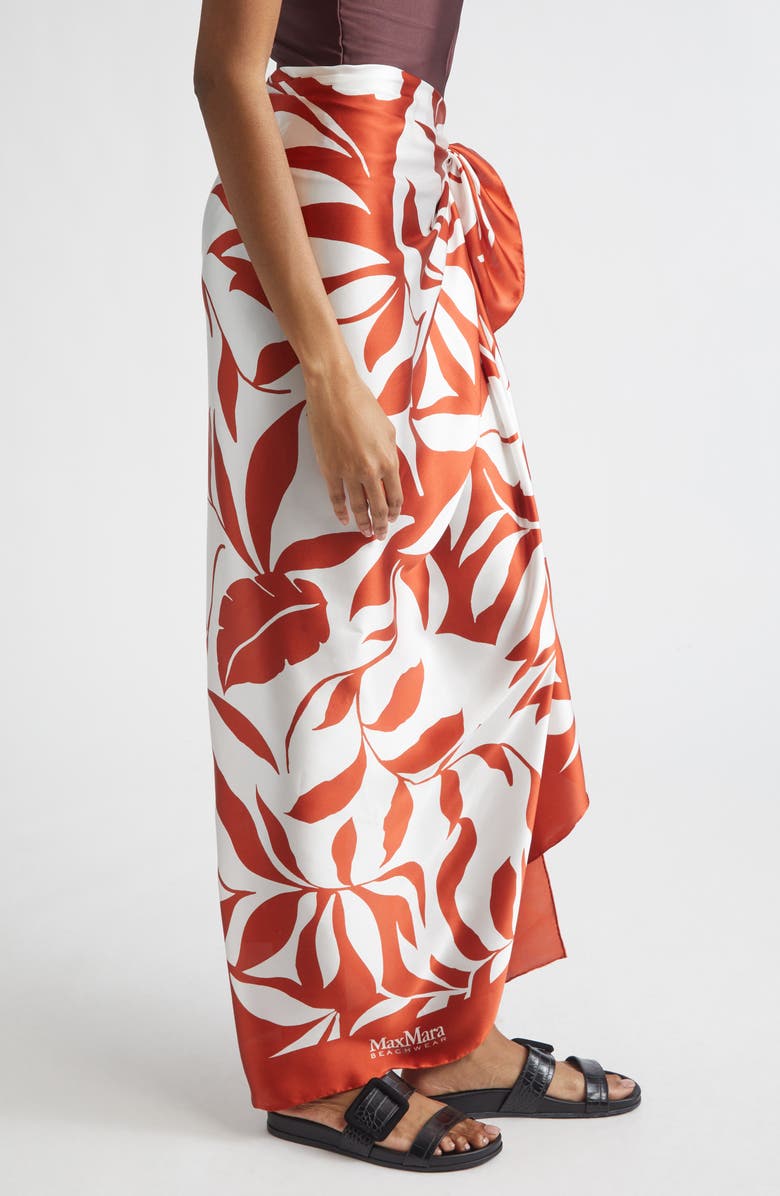 Max Mara Beach Foam Leaf Print Silk Scarf, Alternate, color, Coral