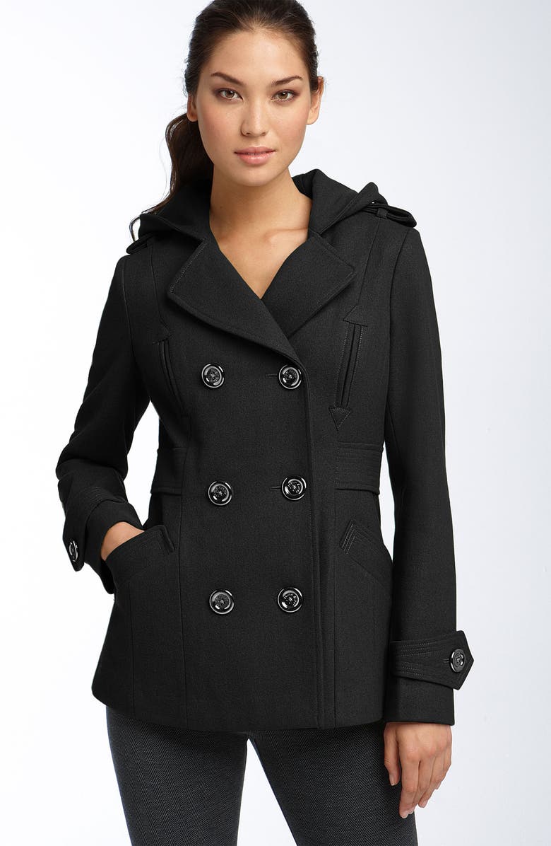 Miss Sixty Hooded Wool Blend Peacoat, Main, color, 