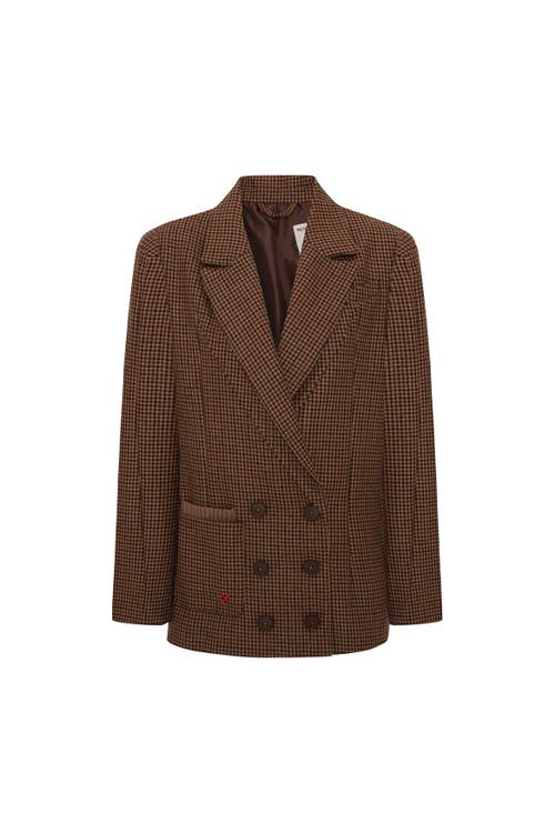 Pcfg Cotton Big Shoulder Women Blazer Jacket In Brown