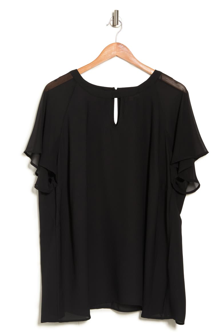 Crewneck Sheer Raglan Top, Alternate, color, BLACK