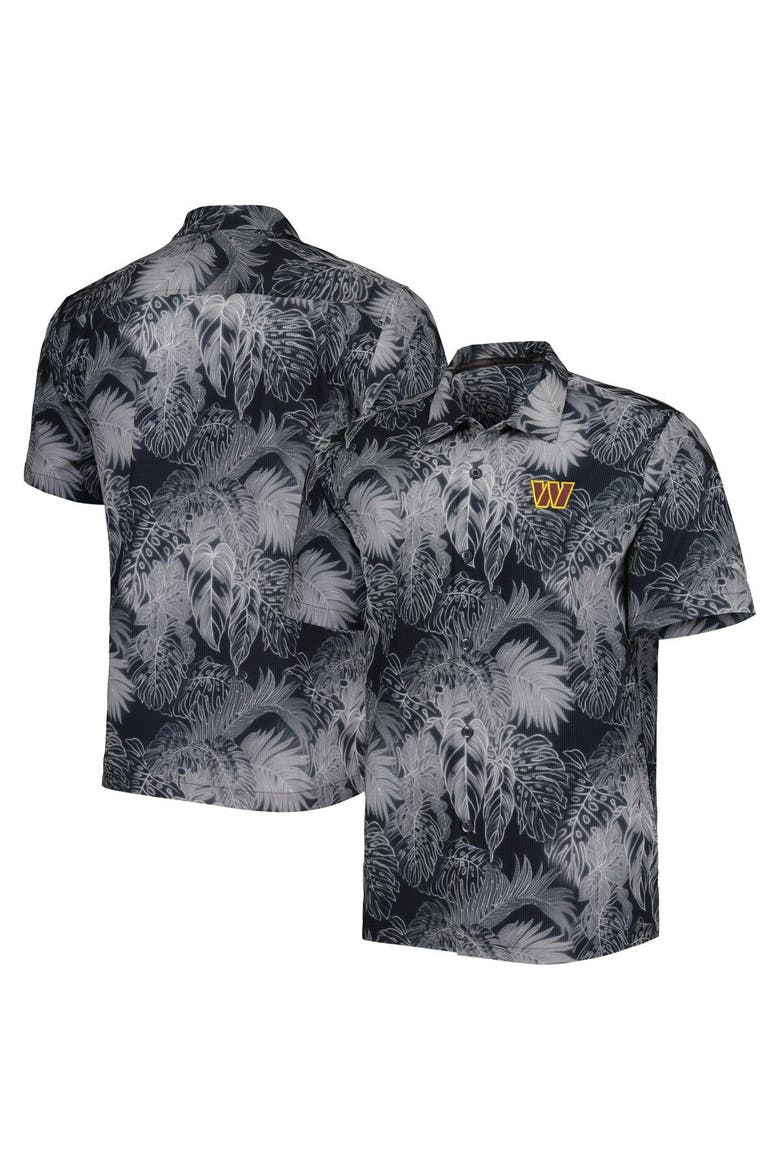 Men's Tommy Bahama Black Washington Commanders Coast Luminescent Fronds Camp IslandZone Button-Up Shirt, Main, color, Black