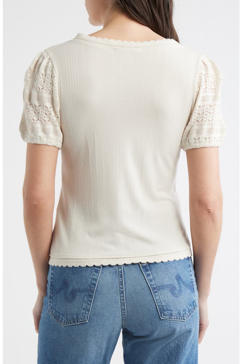 Rib Knit Short Sleeve Button-Up Shirt, Alternate, color, CREAM
