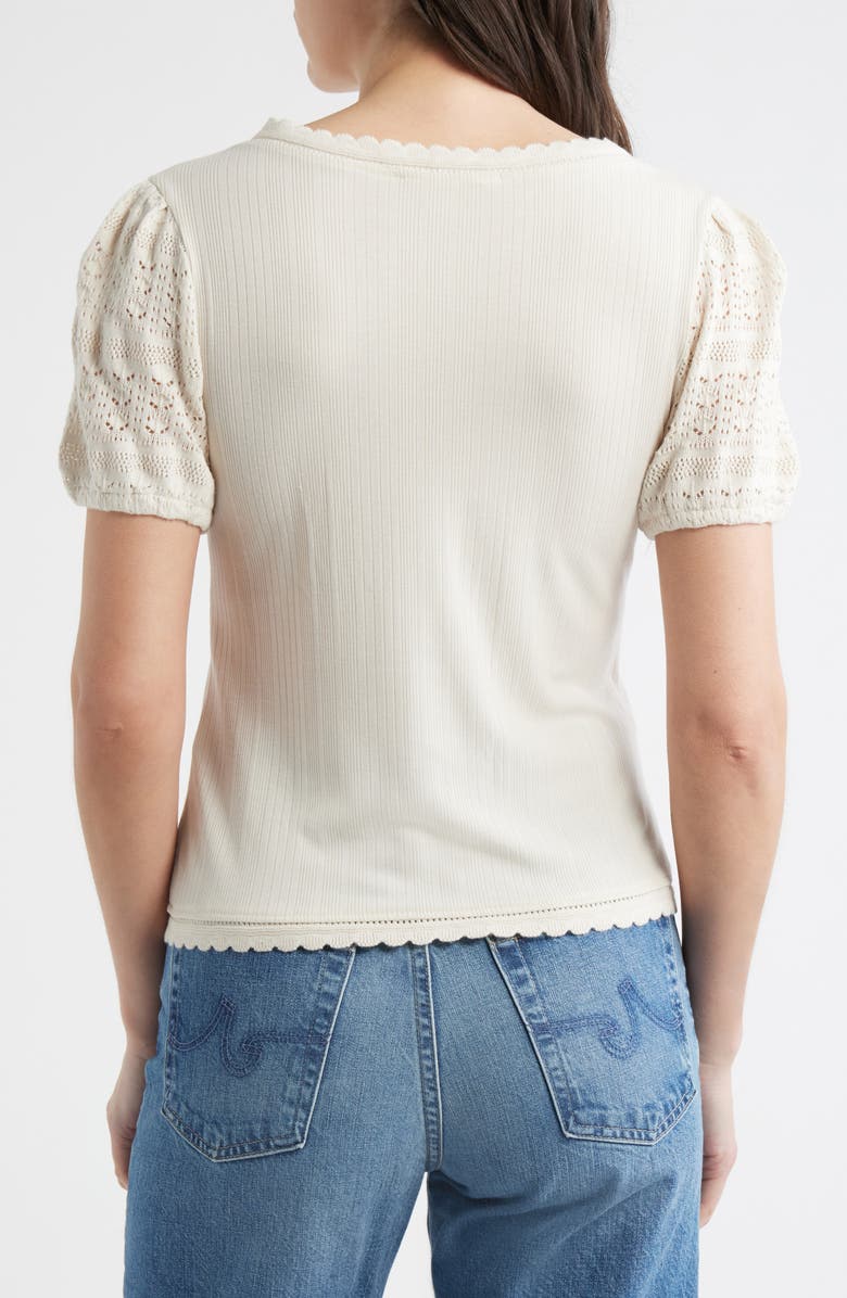 Lucky Brand Rib Knit Short Sleeve Button-Up Shirt, Alternate, color, Cream