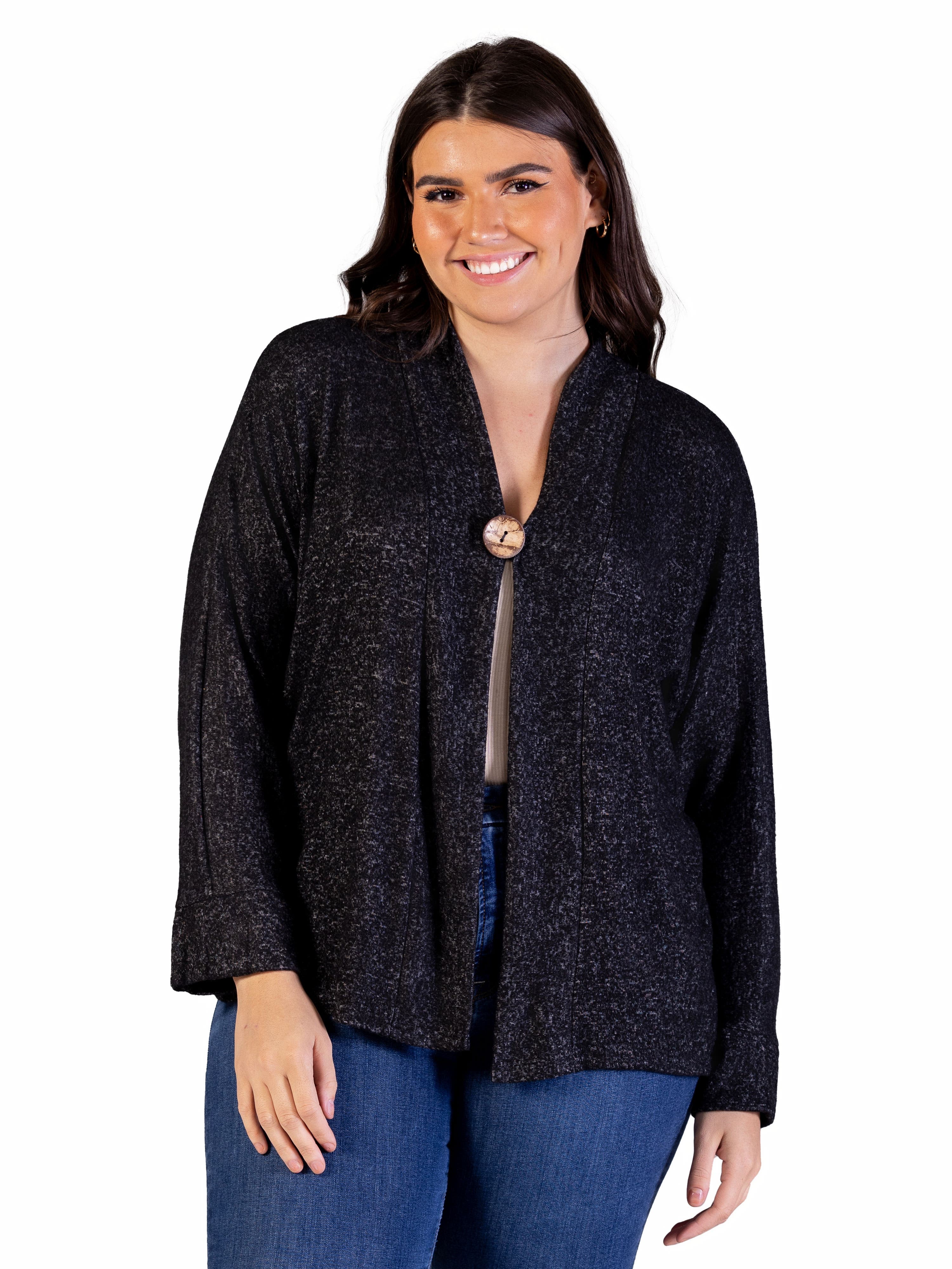 Single Button Front Long Sleeve Cardigan