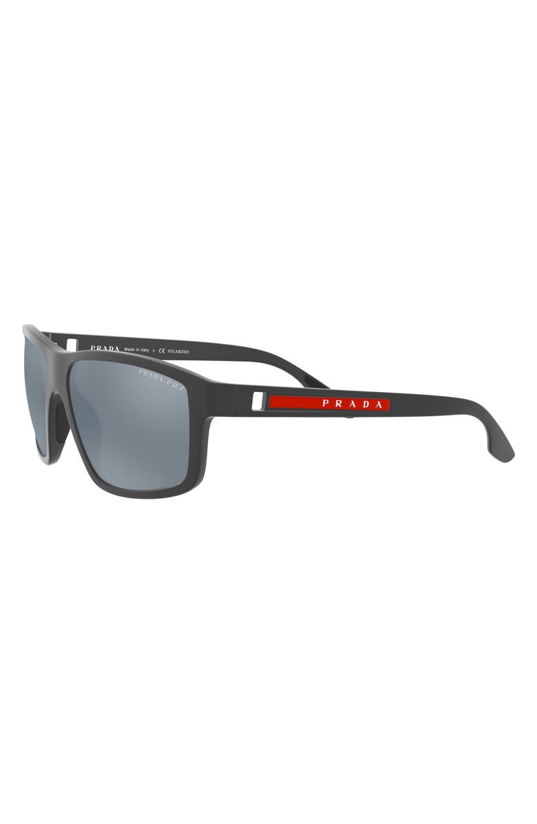PRADA SPORT 60mm Polarized Rectangular Sunglasses, Alternate, color, Grey/ Dark Grey Silver Mirror