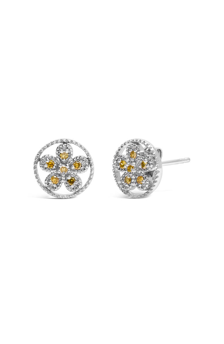 Haus of Brilliance Silver Yellow Diamond Accent Star and Wheel Milgrain Style Stud Earrings, Alternate, color, White