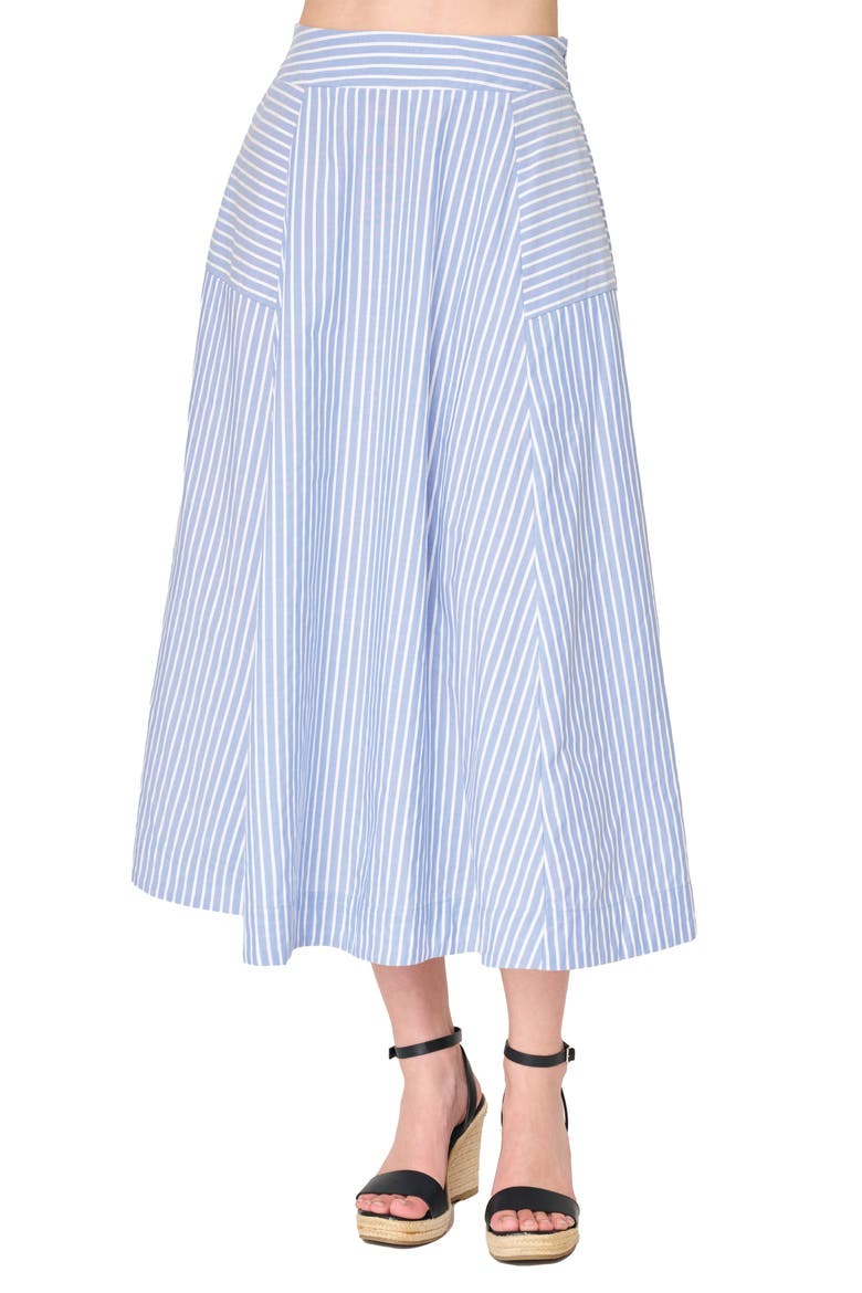 Amanda Smocked Back Midi Skirt, Main, color, FRENCH BLUE WHITE STRIPE