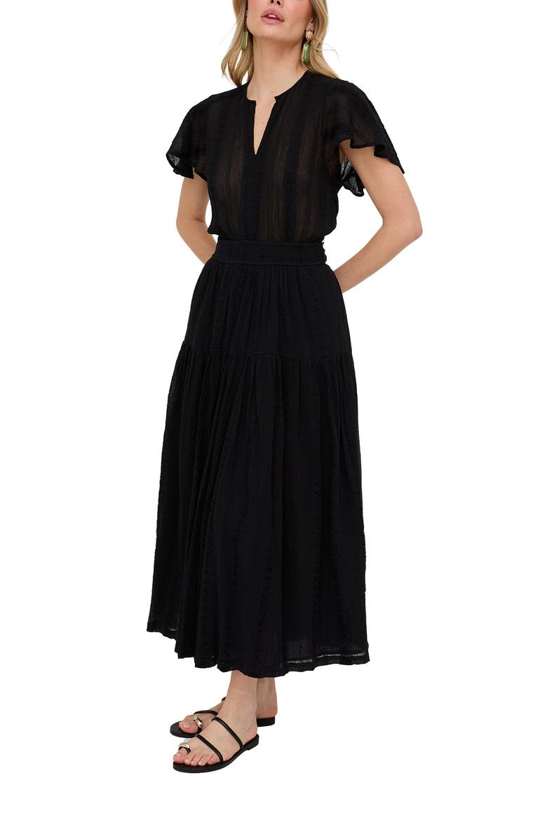 Candice Flutter Sleeve Jacquard Maxi Dress, Main, color, Black