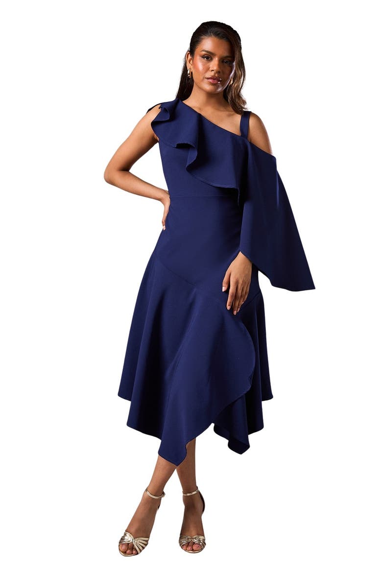 Petite Midi Wedding Guest Dress, Main, color, Navy