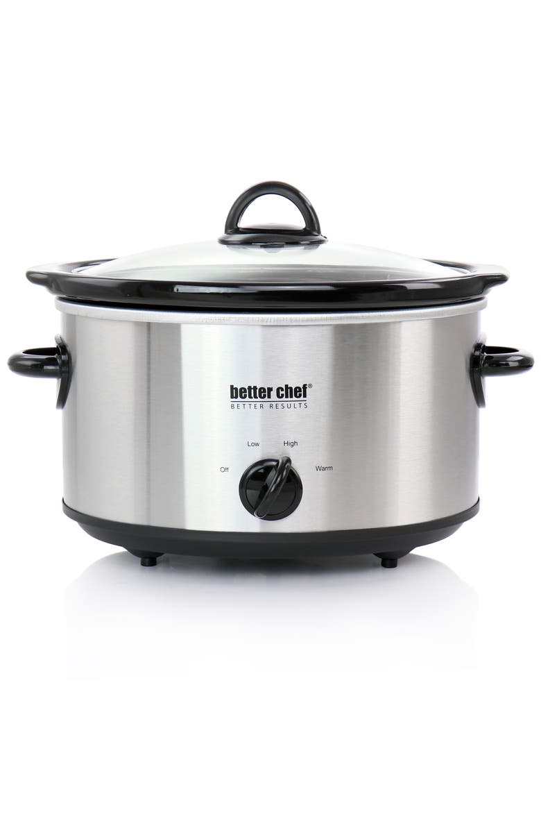 Better Chef 4 Quart Oval Stainless Steel Slow Cooker with Removable Stoneware Crock, Alternate, color, Silver
