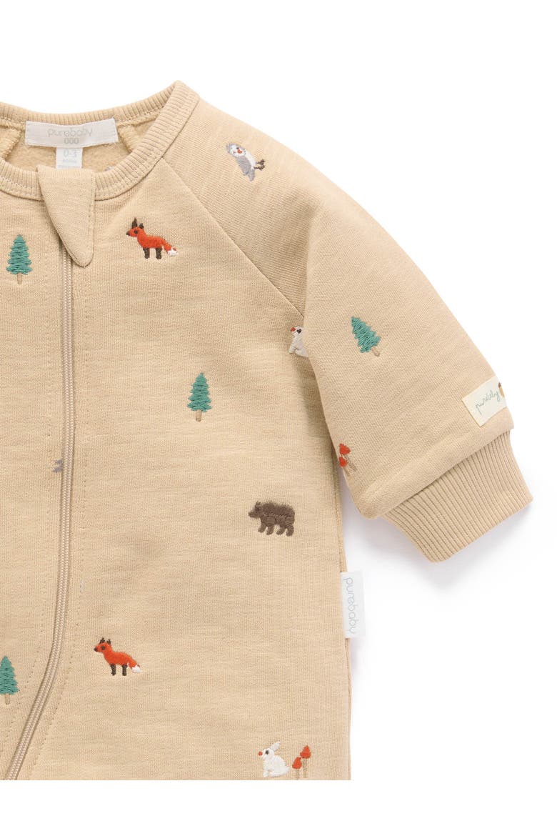Embroidered Fleece Zip Baby Footie, Alternate, color, Woodland Broderie