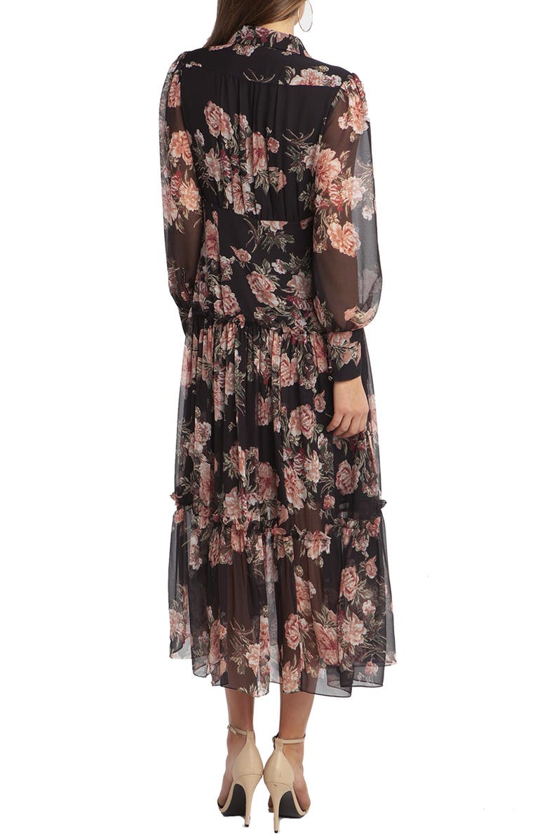 Bardot Floral Print Long Sleeve Chiffon Dress, Alternate, color, 