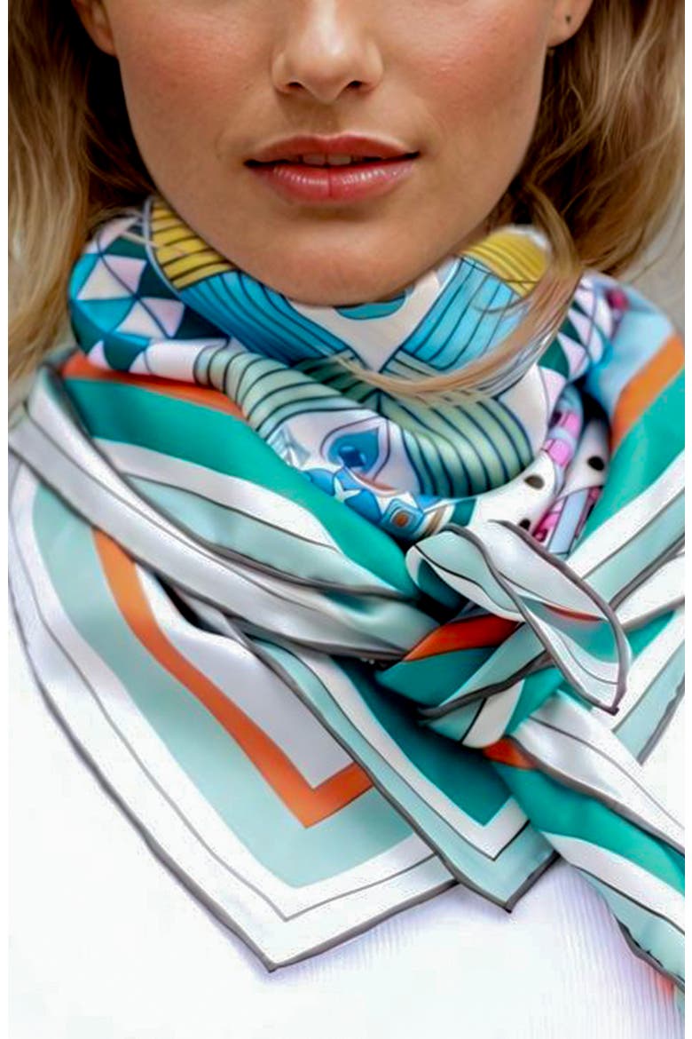 Silk Scarf Of Reconstruction With Shapes In Blue, Alternate, color, Blue