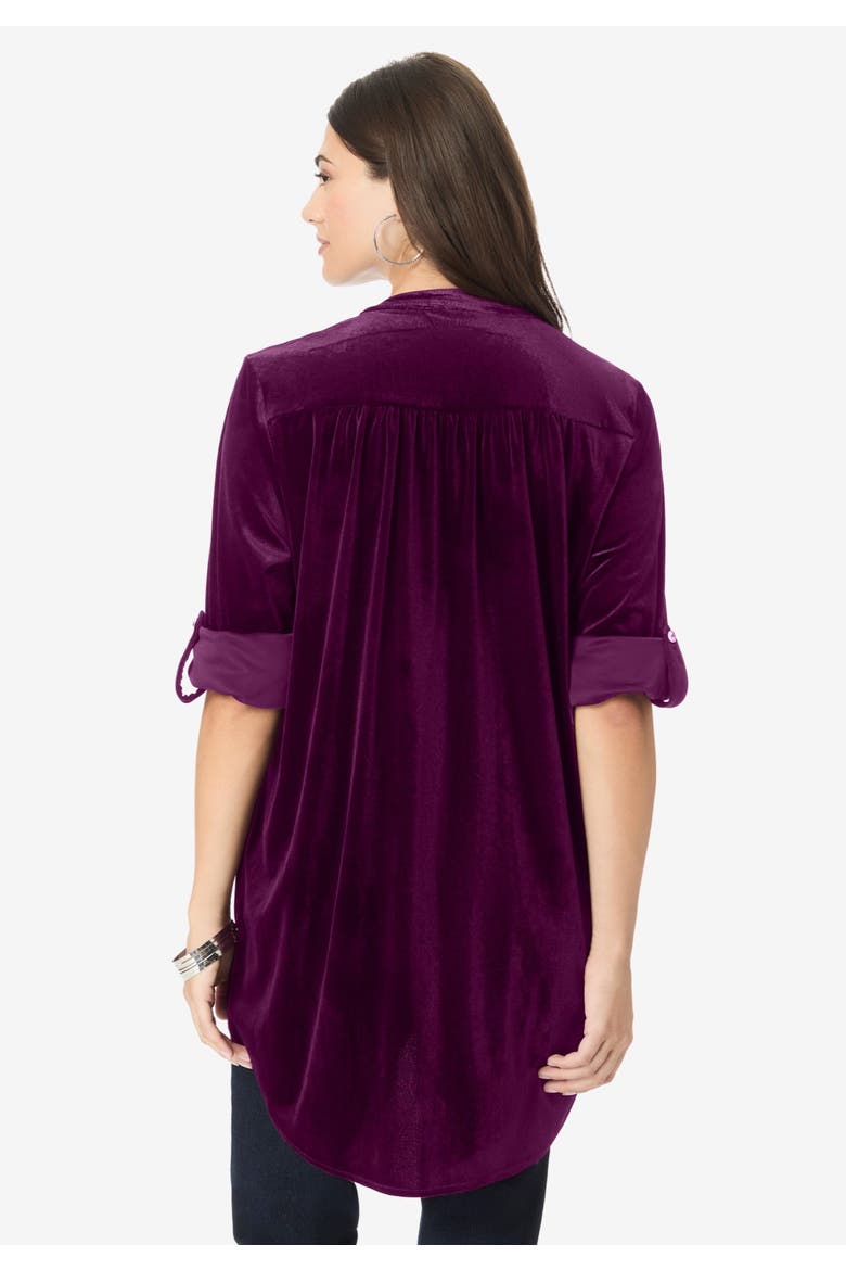 Pintuck Velour Tunic, Alternate, color, DARK BERRY