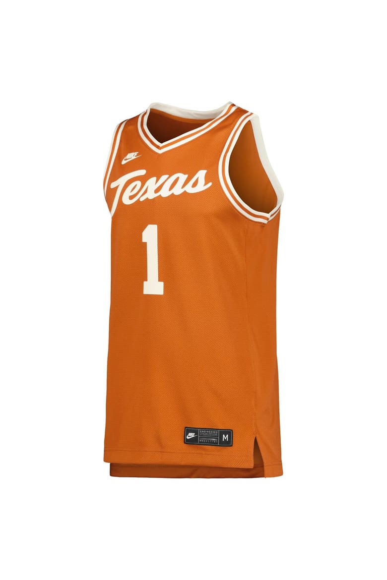 Men's Nike #1 Cream Texas Longhorns Retro Replica Basketball Jersey, Alternate, color, Burnt Orange