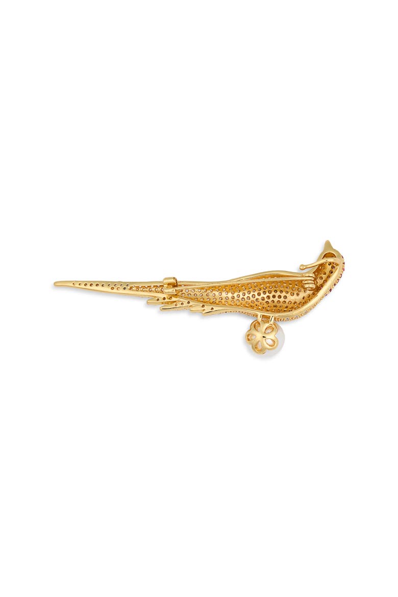 Greta CZ Pavè Parakeet Brooch, Alternate, color, GOLD