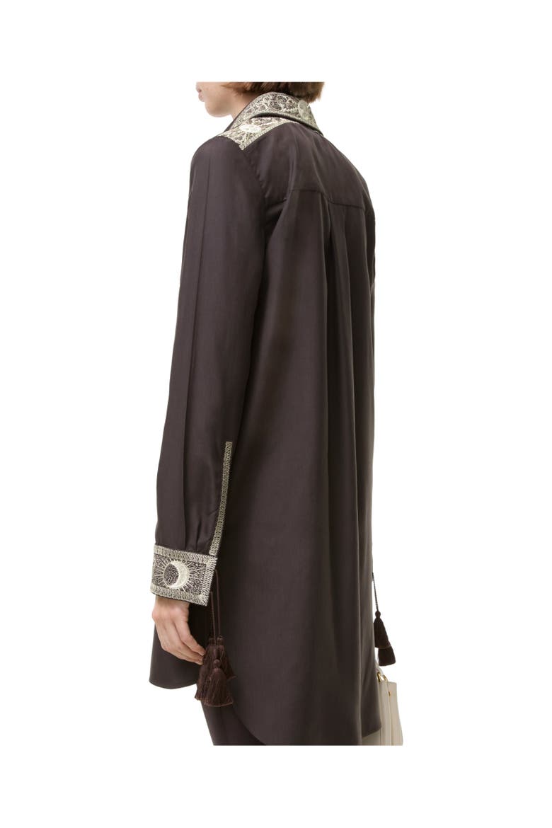 Embroidered Silk Shirt Dress, Alternate, color, Campfire brown