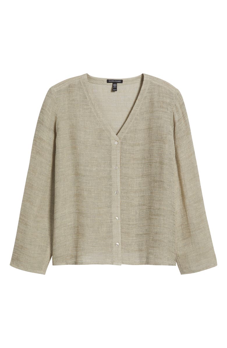 Eileen Fisher V-Neck Organic Linen Blend Button-Up Top, Alternate, color,