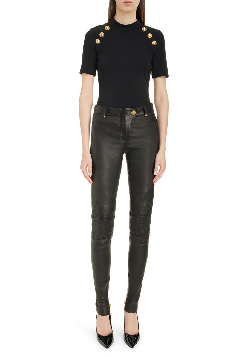 Balmain Button Detail Mock Neck T-Shirt, Alternate, color,