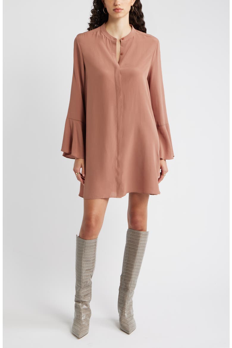 Long Sleeve Minidress, Main, color, BROWN CLOVE