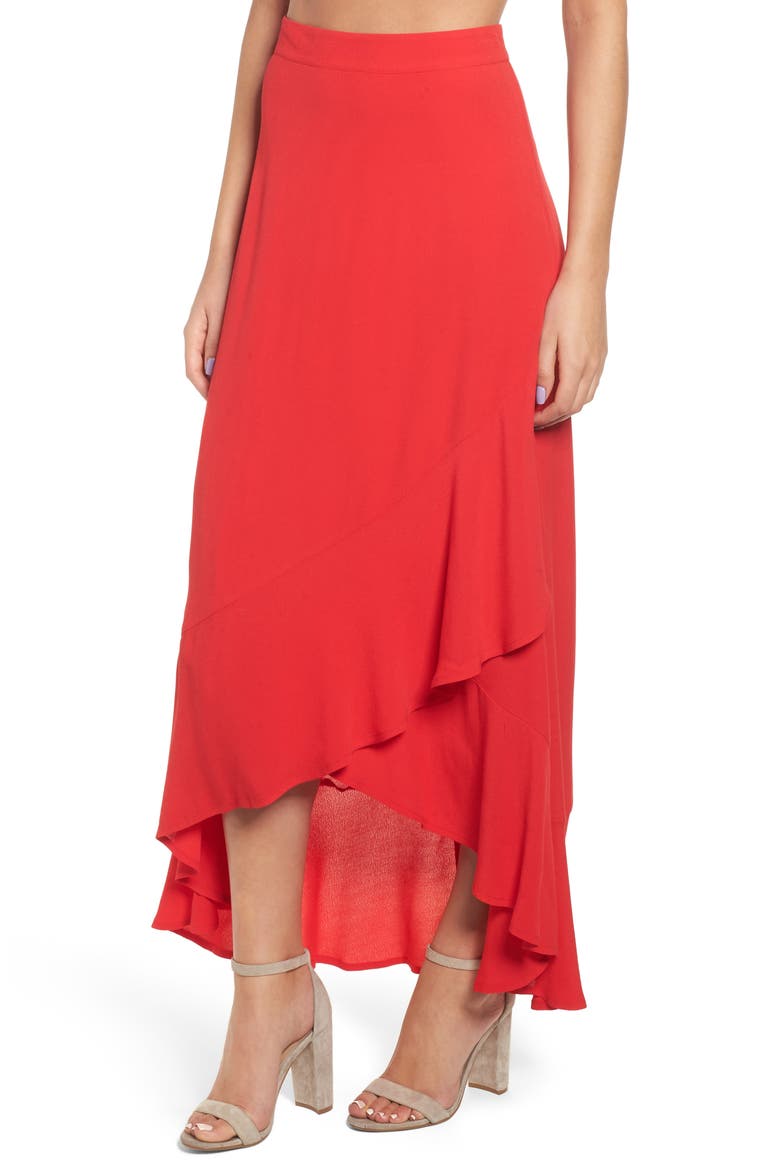 High Waist Tulip Skirt, Main, color, RED CHINOISE
