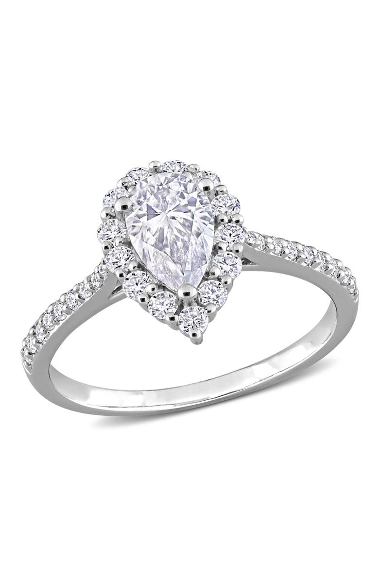 Julianna B. Moissanite Teardrop Halo Engagement Ring, Main, color, Sterling Silver