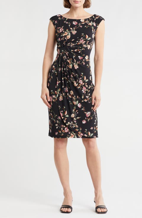 Floral Cap Sleeve Faux Wrap Dress