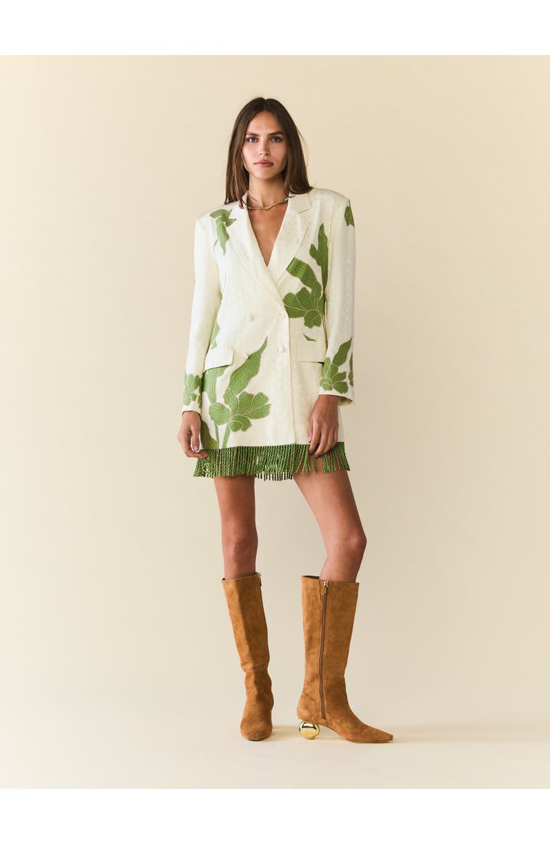 Eddy Alex Double Breasted Blazer Dress, Main, color, Ivory With Green Applique