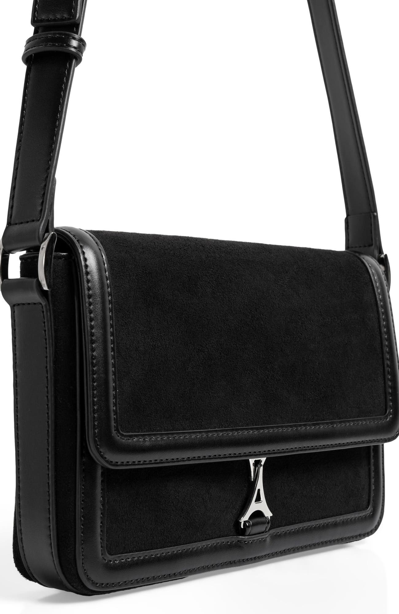 Manière De Voir Suede & Leather Crossbody Bag, Alternate, color, Black
