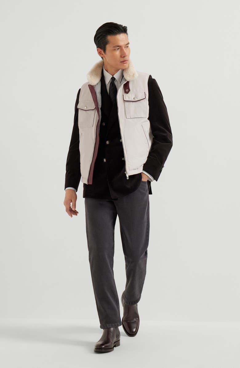 Brunello Cucinelli Techno satin down vest, Alternate, color, Panama