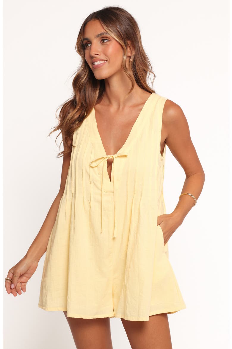 Sleeveless Cotton Tie Front Romper, Alternate, color, BUTTER YELLOW