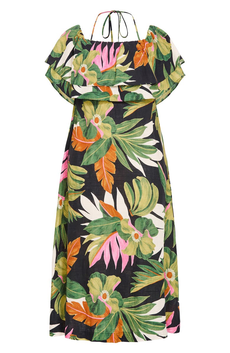 City Chic Paradiso Print Tie Neck Maxi Dress, Alternate, color, 