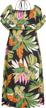 City Chic Paradiso Print Tie Neck Maxi Dress