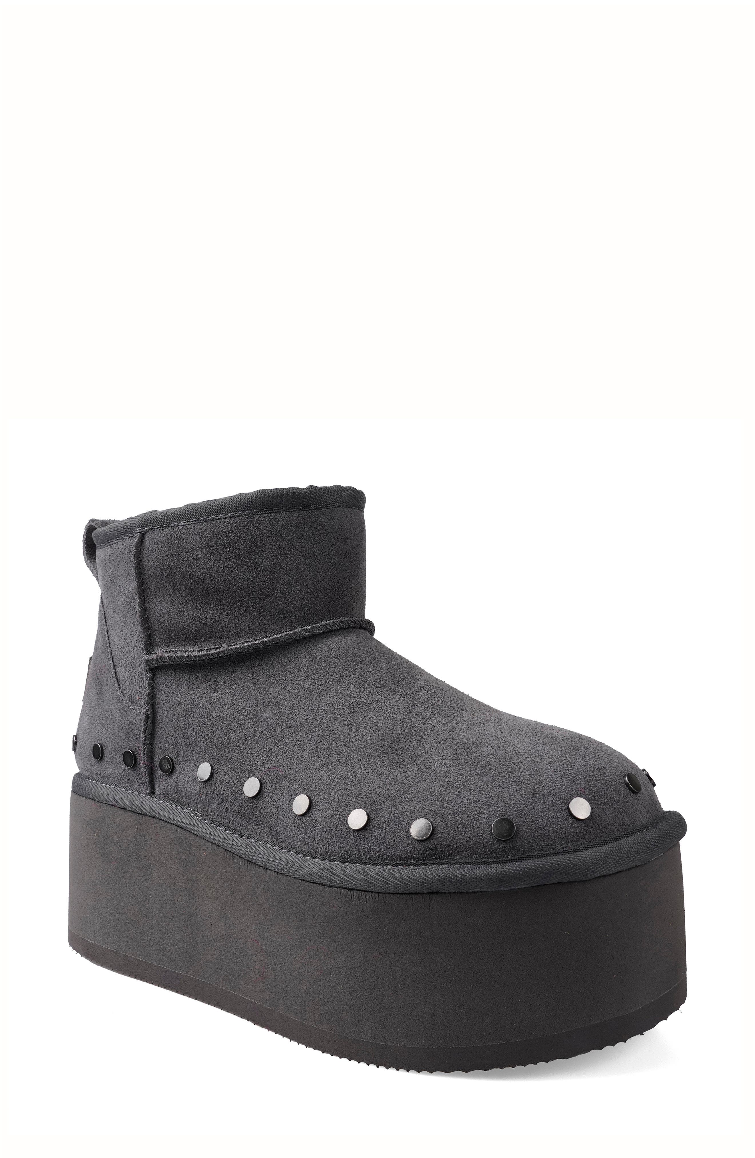 Candie's Shye Faux Fur Platform Clog in Grey Suede 