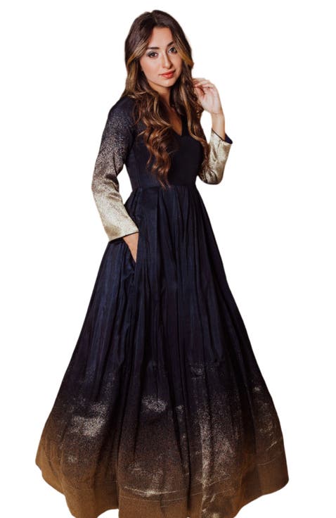 Dazzle Ombre Long Sleeve Gown