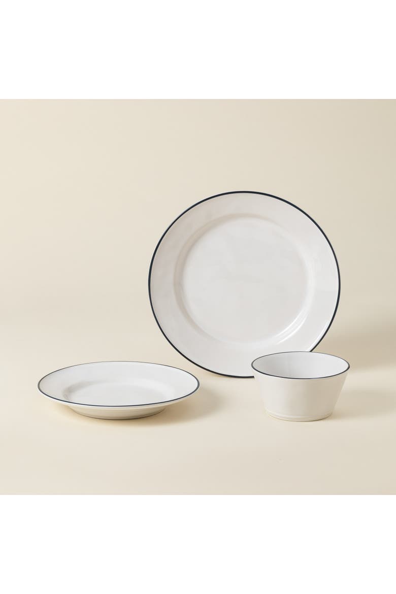 Beja 12-pc place setting w/ cereal bowl, Alternate, color, White & blue