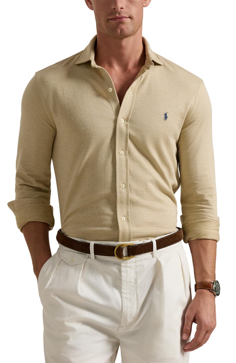 Polo Ralph Lauren Herringbone Knit Button-Up Shirt, Main, color, 